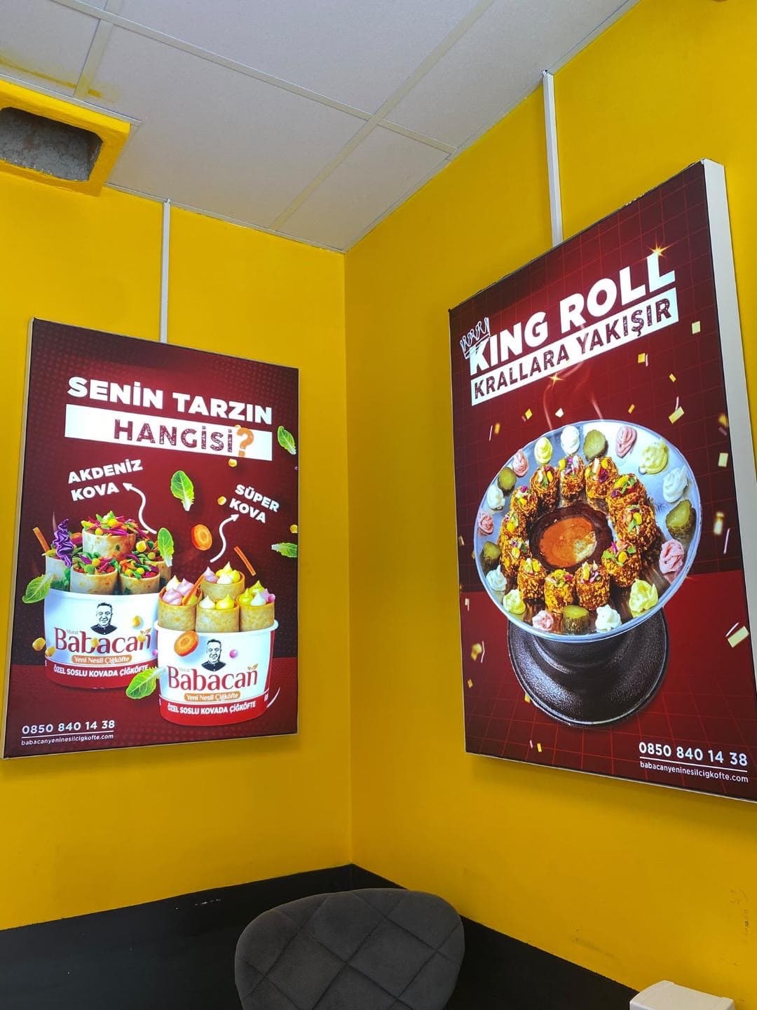 Babacan Çiğköfte King Roll ve Akdeniz Kova şube afişleri